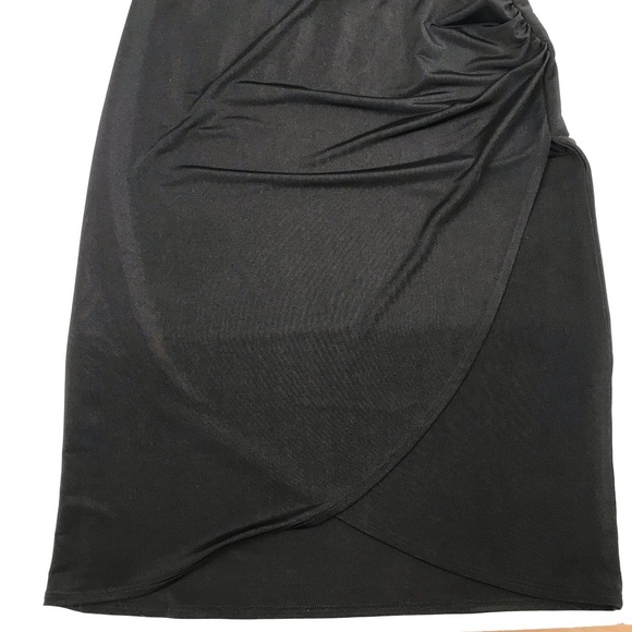 Oltre Black One Shoulder Midi Dress Sz M - Picture 3 of 5